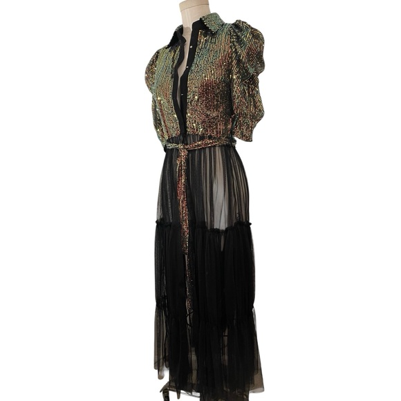 ❤️ Pastel Sequined Bodice x Tulle Gathered Saloon Skirt Maxi Dress - Picture 4 of 9